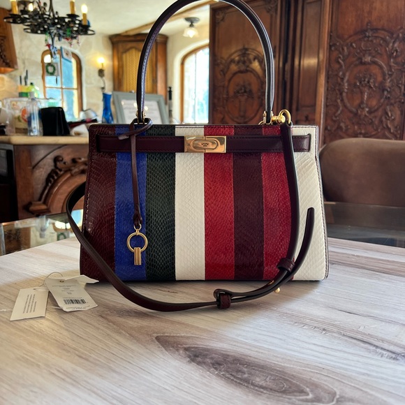 Tory Burch Handbags - Tory Burch Striped Lee Radziwill small leather handbag purse New With Tags